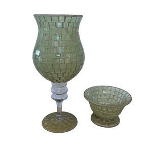 Elegant Mosaic Candle Holder Set in Green